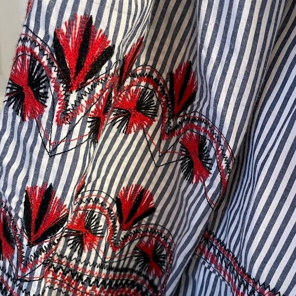 Mi Golondrina Hand Embroidered Striped Blouse Size Medium - Picture 4 of 11